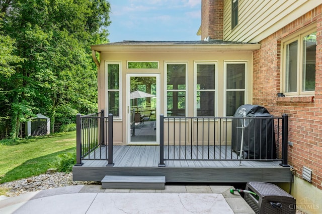 8551 Trillium Ridge Ln, Anderson Twp, OH 45255 - wooden deck with grilling area and a lawn