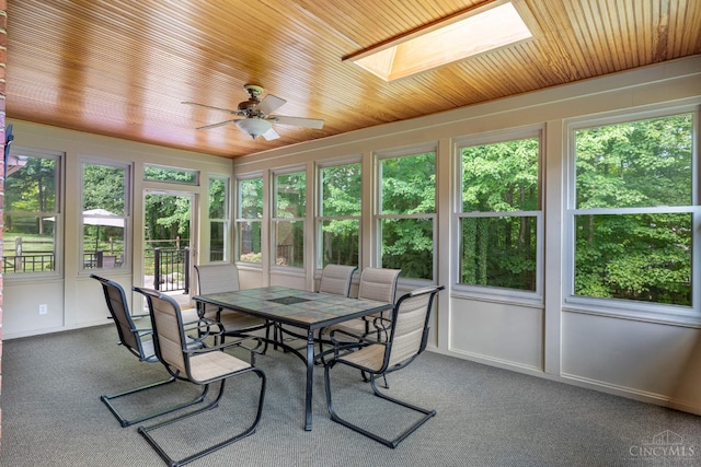 8551 Trillium Ridge Ln, Anderson Twp, OH 45255 - sunroom / solarium featuring a skylight, carpet floors, and wooden ceiling