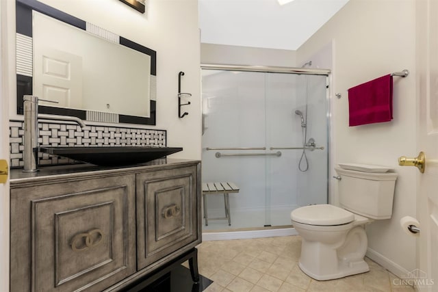 1301 Laurel Brook Way, Lebanon, OH 45036 - full bath featuring backsplash, a shower stall, vanity, and tile patterned flooring