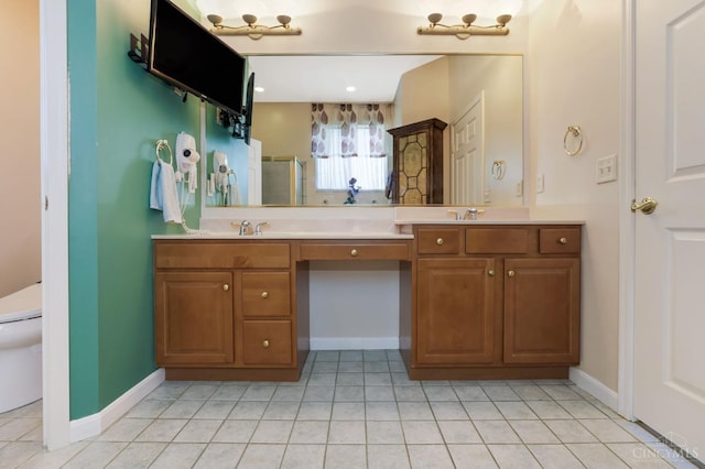 1301 Laurel Brook Way, Lebanon, OH 45036 - full bathroom with double vanity, a shower with door, and tile patterned flooring
