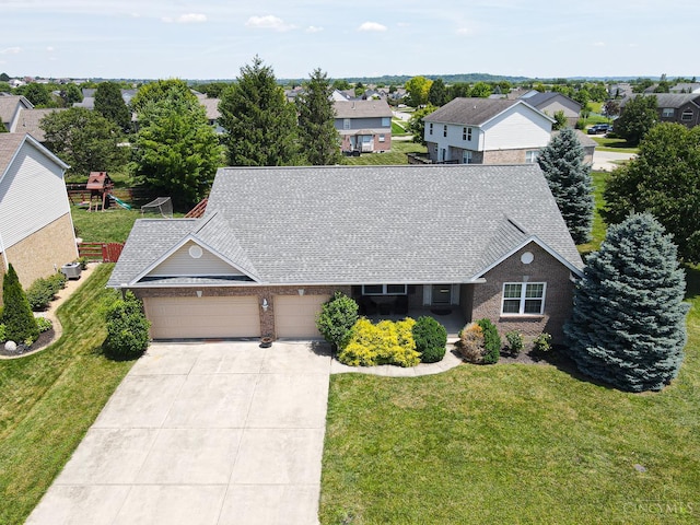 7854 Cape Cod Ct, West Chester, OH 45069 - view of front facade with brick siding, a shingled roof, an attached garage, concrete driveway, and a front yard