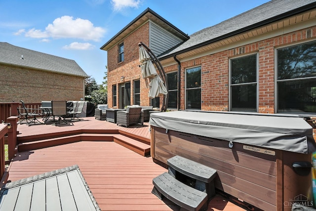 7066 Hearthside Ct, Liberty Twp, OH 45011 - deck with a hot tub and outdoor dining space
