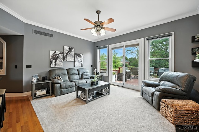 7066 Hearthside Ct, Liberty Twp, OH 45011 - living area featuring crown molding, ceiling fan, and wood finished floors