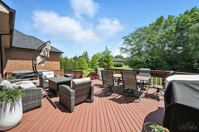 7066 Hearthside Ct, Liberty Twp, OH 45011 - wooden terrace featuring outdoor dining area and an outdoor hangout area