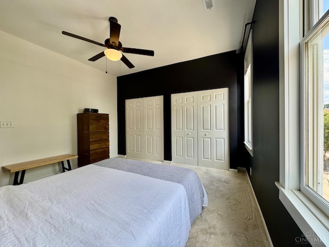955 Pavilion St Unit 4, Cincinnati, OH 45202 - bedroom with carpet flooring, two closets, and a ceiling fan