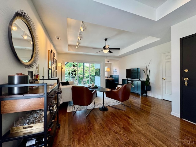 955 Pavilion St Unit 4, Cincinnati, OH 45202 - living area with a tray ceiling, wood finished floors, and a ceiling fan