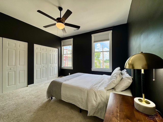 955 Pavilion St Unit 4, Cincinnati, OH 45202 - bedroom with multiple closets, carpet, and a ceiling fan