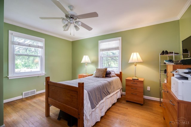 8012 Euclid Ave, Madeira, OH 45243 - bedroom featuring light wood-style flooring, ornamental molding, and ceiling fan