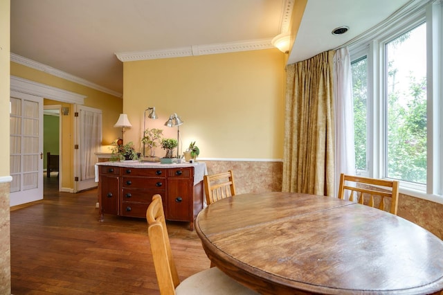 8012 Euclid Ave, Madeira, OH 45243 - dining area with dark wood-style floors and ornamental molding