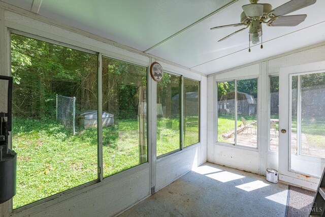 989 E Ogden Rd, Adams Twp, OH 45177 - unfurnished sunroom with ceiling fan and vaulted ceiling