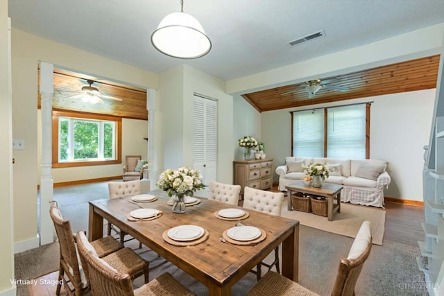 989 E Ogden Rd, Adams Twp, OH 45177 - dining space with ceiling fan and wood finished floors