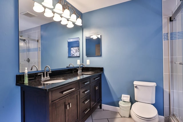 6330 Branch Hill Miamiville Rd, Miami Twp, OH 45140 - bathroom with tile patterned floors, a shower with shower door, and double vanity