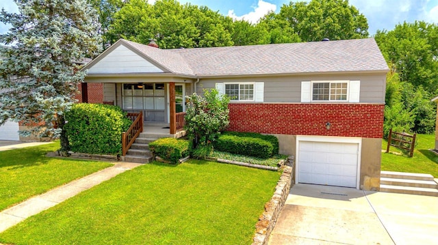 3324 Moonridge Dr, Green Twp, OH 45248 - ranch-style house with brick siding, concrete driveway, a front yard, and a porch