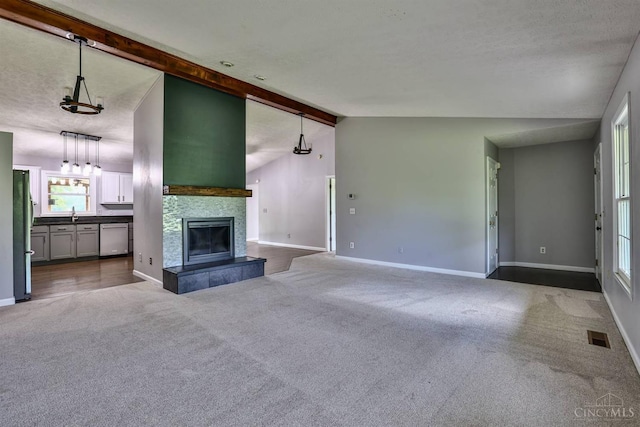 6154 Taylor Pike, Wayne Twp, OH 45107 - unfurnished living room featuring carpet and a tile fireplace