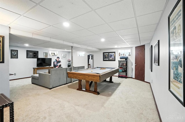 4961 Troubador Ct, Delhi Twp, OH 45238 - playroom with carpet floors, pool table, a paneled ceiling, and recessed lighting