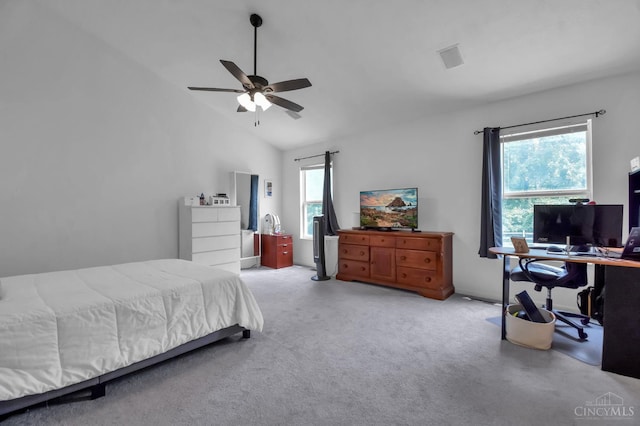 4411 Todd Rose Ct, Union Twp, OH 45244 - bedroom featuring multiple windows, a desk, vaulted ceiling, carpet, and a ceiling fan