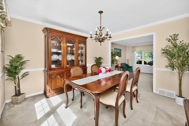 2724 Bentley Ct, Anderson Twp, OH 45244 - dining space with a chandelier, light colored carpet, and ornamental molding