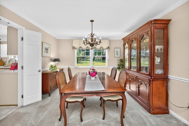 2724 Bentley Ct, Anderson Twp, OH 45244 - dining room featuring a chandelier, light carpet, and ornamental molding
