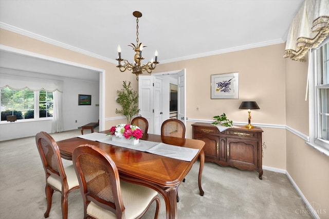 2724 Bentley Ct, Anderson Twp, OH 45244 - dining room with a chandelier, light carpet, and crown molding