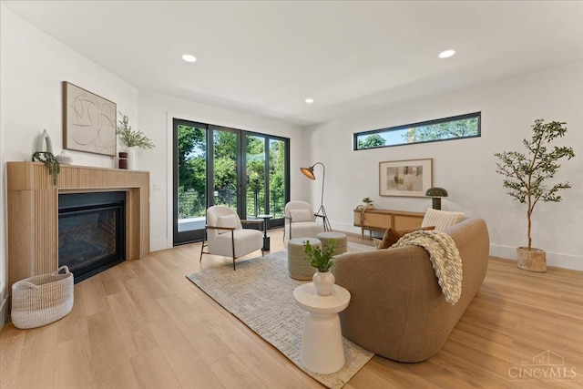 963 Windsor St, Cincinnati, OH 45206 - living room featuring wood finished floors, recessed lighting, and a glass covered fireplace
