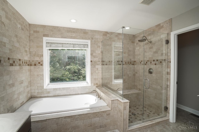 1031 Westchester, Union Twp, OH 45244 - bathroom with a bath, a stall shower, vanity, and tile patterned floors