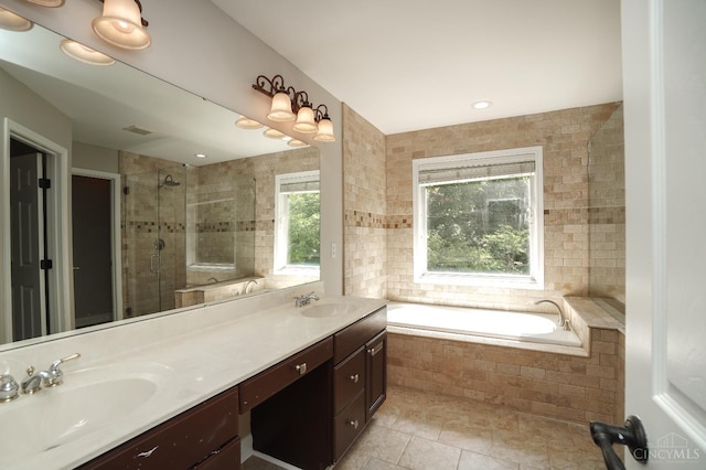1031 Westchester, Union Twp, OH 45244 - bathroom with a shower stall, double vanity, a garden tub, and tile patterned flooring