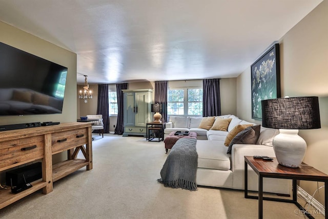 6341 Marshall Rd, Centerville, OH 45459 - living room with light carpet and a chandelier