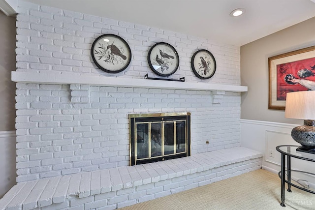 6341 Marshall Rd, Centerville, OH 45459 - detailed view of a fireplace, wainscoting, recessed lighting, and carpet