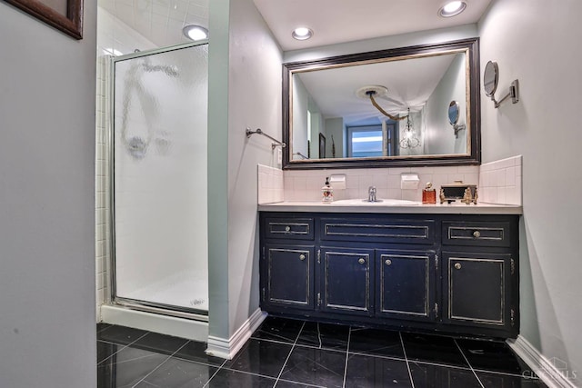 6341 Marshall Rd, Centerville, OH 45459 - full bath featuring a stall shower, vanity, and backsplash