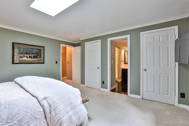 6341 Marshall Rd, Centerville, OH 45459 - bedroom with crown molding, light carpet, and ensuite bath