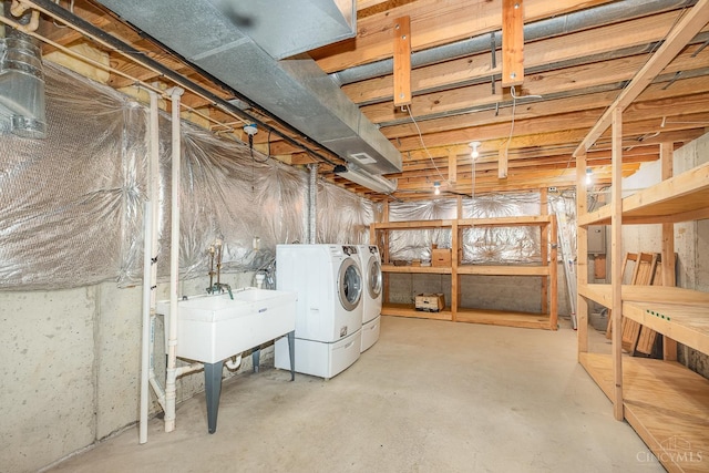 6409 Stapleton Ct, Fairfield Twp, OH 45011 - unfinished basement with washer and dryer and a sink