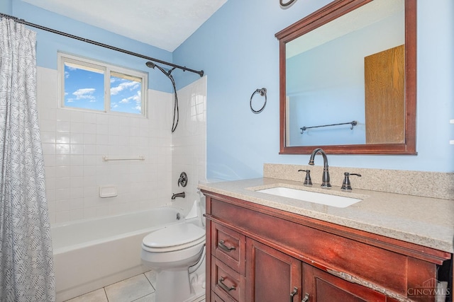 6409 Stapleton Ct, Fairfield Twp, OH 45011 - full bathroom with shower / tub combo with curtain, vanity, and tile patterned flooring