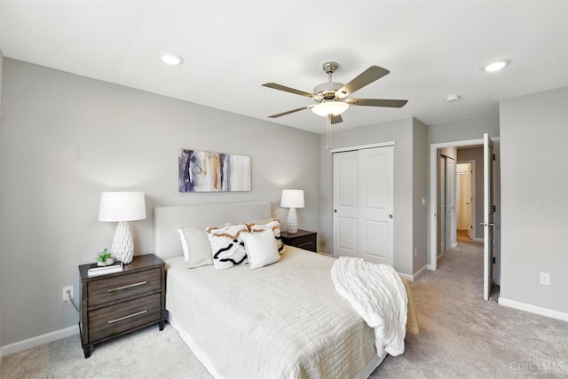 1545 Ruth Ave, Cincinnati, OH 45207 - bedroom with light carpet, a closet, a ceiling fan, and recessed lighting