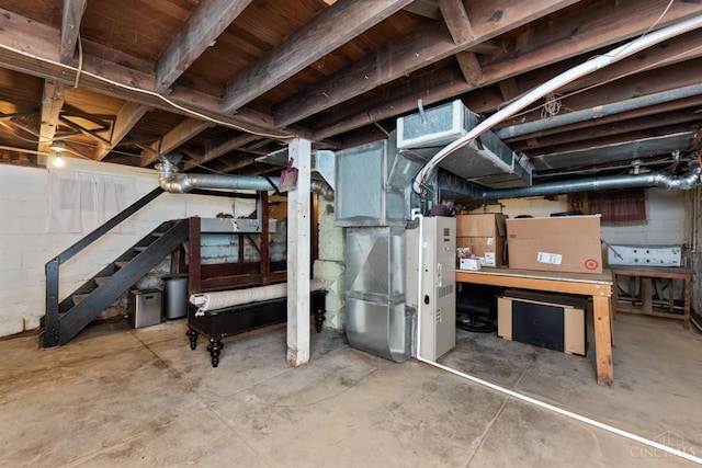 122 Fairview Ave, Washington Twp, OH 45171 - unfinished below grade area featuring heating unit and concrete block wall