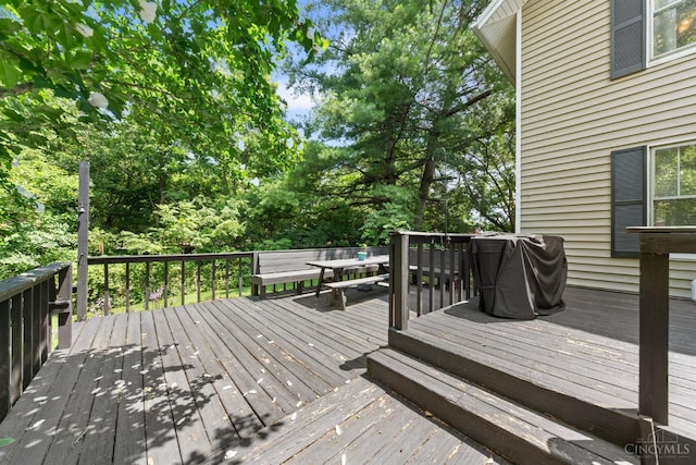 122 Fairview Ave, Washington Twp, OH 45171 - wooden deck featuring a grill and view of wooded area