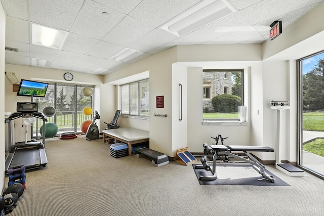 1201 Edgecliff Pl Unit 1083, Cincinnati, OH 45206 - exercise room with a paneled ceiling and carpet flooring