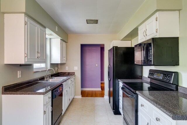 6537 Craigland Ct, Cincinnati, OH 45230 - kitchen with black appliances, white cabinets, and light tile patterned flooring