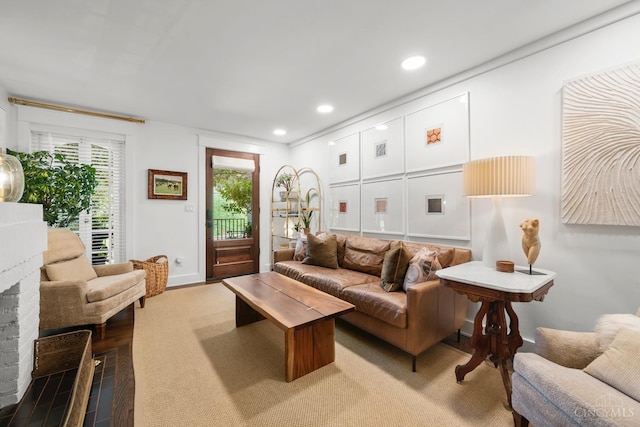 1236 Louden St, Cincinnati, OH 45202 - living area with recessed lighting, wood finished floors, and a fireplace
