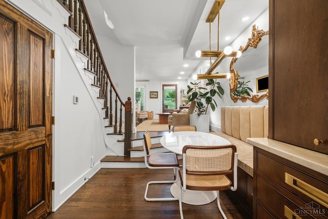 1236 Louden St, Cincinnati, OH 45202 - dining room with stairs, dark wood-style flooring, and recessed lighting