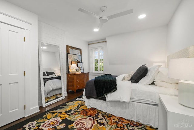 1236 Louden St, Cincinnati, OH 45202 - bedroom featuring wood finished floors, a ceiling fan, and recessed lighting