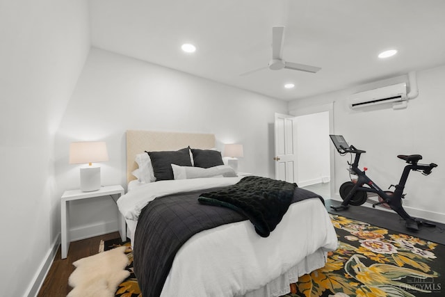 1236 Louden St, Cincinnati, OH 45202 - bedroom featuring a wall mounted AC, recessed lighting, ceiling fan, and wood finished floors
