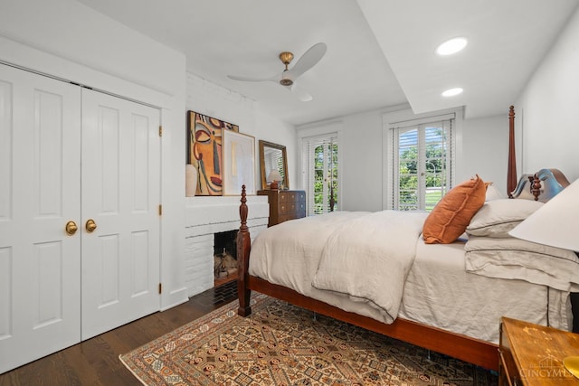 1236 Louden St, Cincinnati, OH 45202 - bedroom with wood finished floors, recessed lighting, a ceiling fan, and a closet