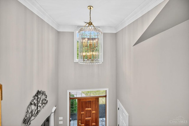 8069 Green Lake Dr, Liberty Twp, OH 45044 - entryway featuring a chandelier and ornamental molding