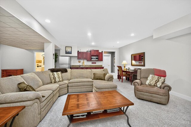 8069 Green Lake Dr, Liberty Twp, OH 45044 - carpeted living room featuring recessed lighting and bar area