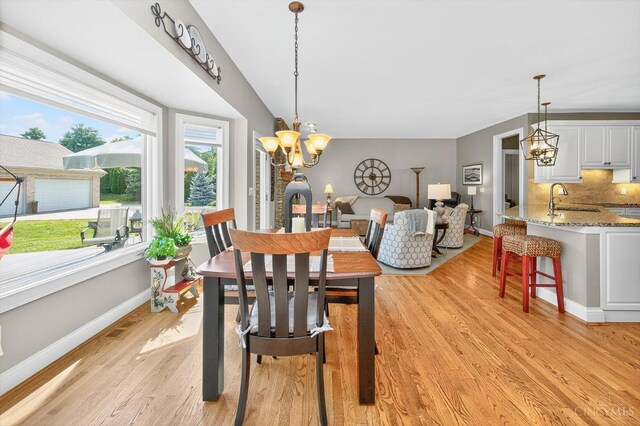8069 Green Lake Dr, Liberty Twp, OH 45044 - dining space featuring a chandelier and light wood-style floors