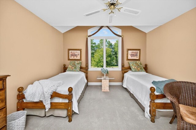 8069 Green Lake Dr, Liberty Twp, OH 45044 - bedroom featuring lofted ceiling, carpet, and a ceiling fan