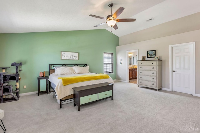 1820 Meadow Sweet Dr, Turtle Creek Twp, OH 45036 - bedroom with lofted ceiling, light colored carpet, and ceiling fan
