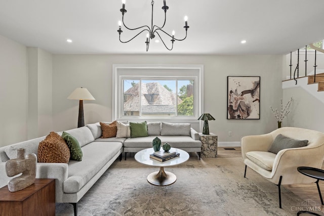 4150 Paddock Rd, Cincinnati, OH 45229 - living area featuring a chandelier, recessed lighting, and wood finished floors