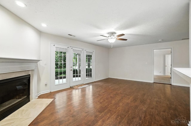 5433 Harbourwatch Unit 104, Deerfield Twp, OH 45040 - unfurnished living room featuring ceiling fan, wood finished floors, a fireplace with flush hearth, and recessed lighting