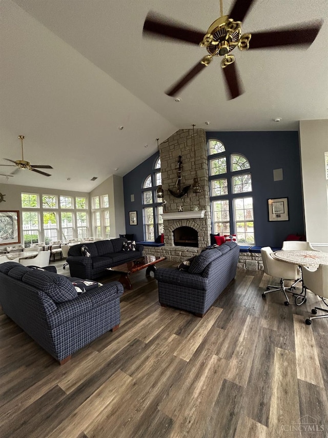 5433 Harbourwatch Unit 104, Deerfield Twp, OH 45040 - living area featuring ceiling fan, wood finished floors, plenty of natural light, and vaulted ceiling